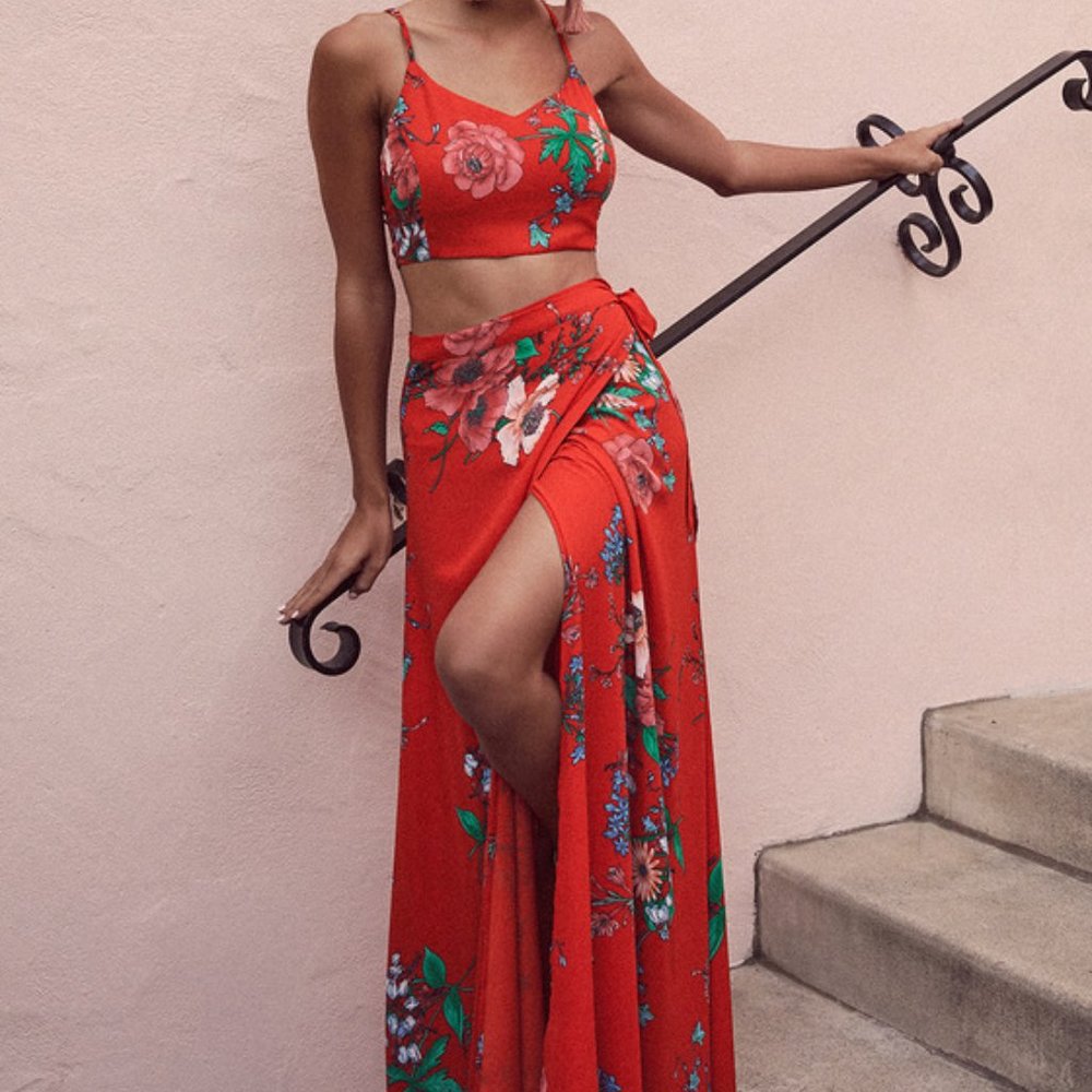 Bloom With a View Red Two-Piece Maxi Dress from Lulu's Boutique